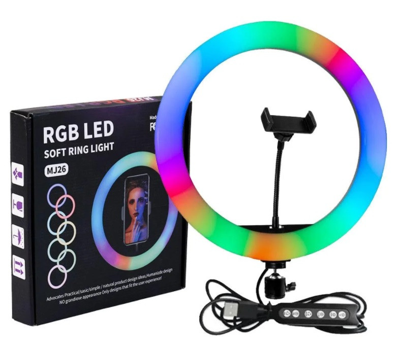 Кільцева LED-лампа RGB MJ26 (26 см) 1 кріплення, керування на дроті