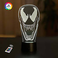 3D нічник "Веном" (ВЧЕННЕ ЗОБРАЖЕННЯ)+ пульт ДК + мережевий адаптер + батарейки (3ААА)  3DTOYSLAMP
