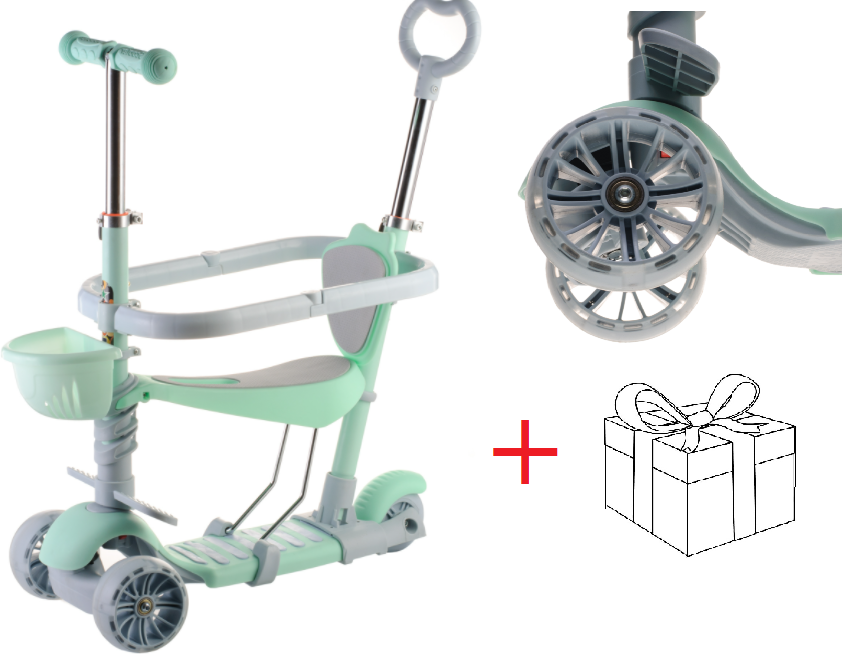 Дитячий триколісний самокат біговіл з батьківською ручкою та бортиками Scooter Smart 5в1 Бірюзовий 18-9, фото 1