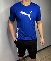 Спортивный костюм мужской летний, комплект мужской ( синяя футболка с шортами )