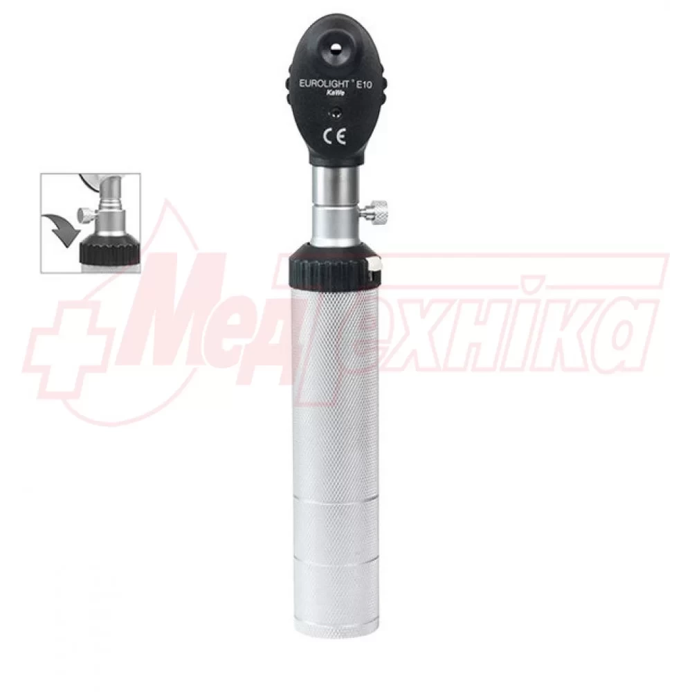 Офтальмоскоп EUROLIGHT E10, 2.5 V з гвинтовим кріпленням головки, і однією діафрагмою, фото 1
