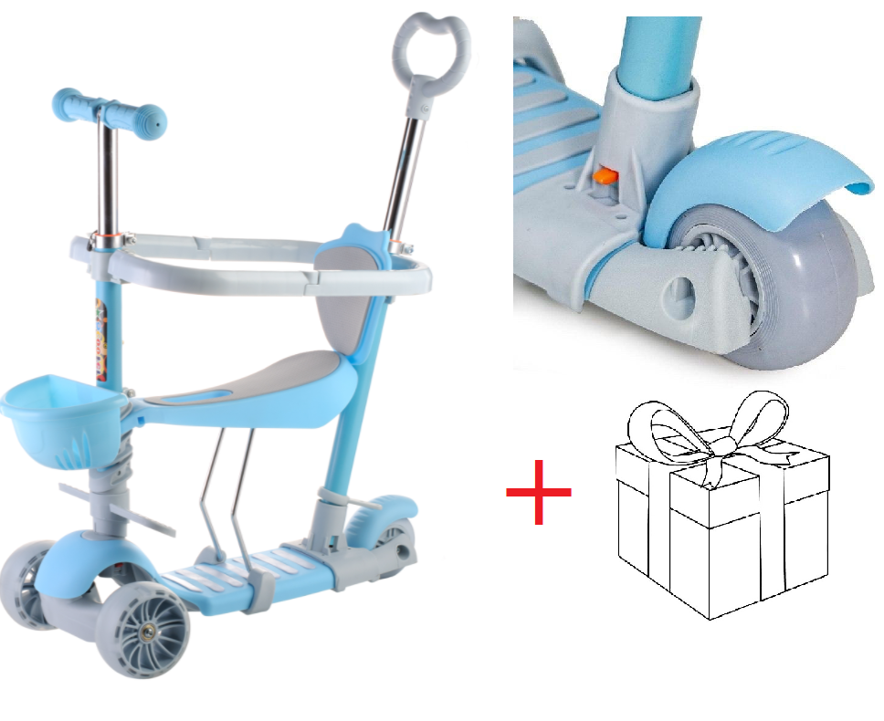 Дитячий триколісний самокат біговіл із батьківською ручкою та бортиками Scooter Smart 5в1 Блакитний 18-9