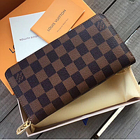 Кожаный кошелек Louis Vuitton Луи Виттон на змейке коричневая клетка в коробке 8