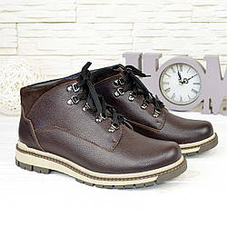 Черевики чоловічі на шнурівці, натуральна шкіра флотар і замша коричневого кольору