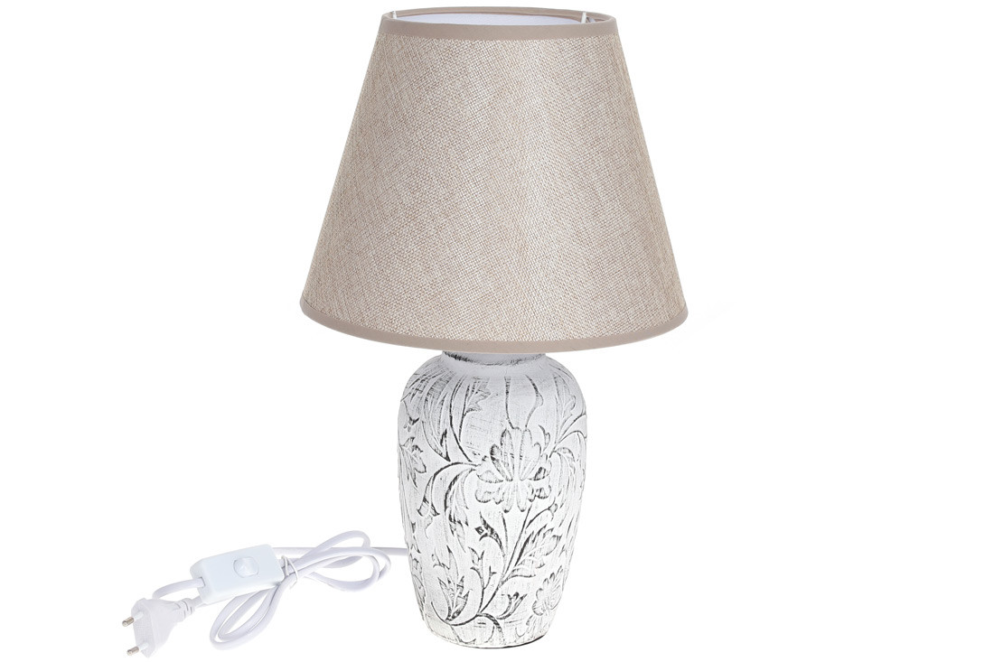 Декоративна настільна лампа 40 см з керамічною основою та тканинним абажуром