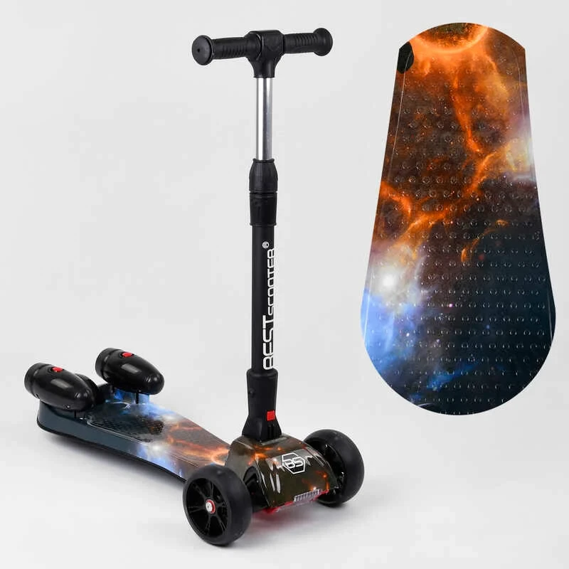Самокат триколісний Best Scooter MAXI синій з парогенератором музика складане кермо колеса PU зі світлом