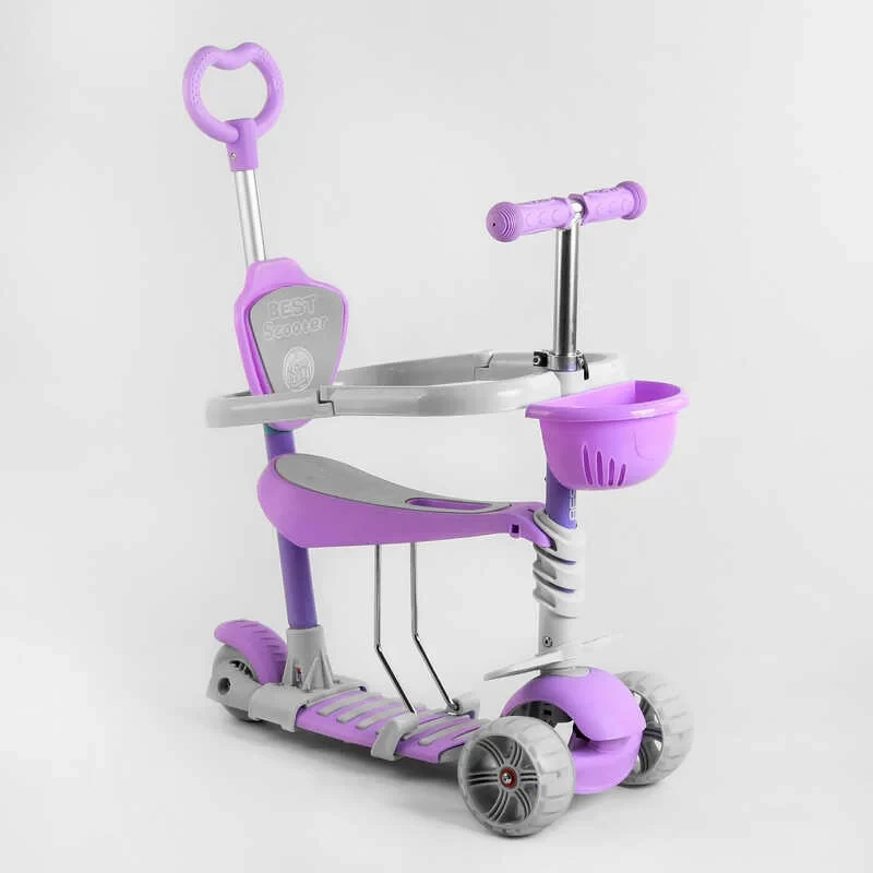 Самокат дитячого 5в1 фіолетовий Best Scooter з захисним бампером PU колеса 120 x50м зі світлом
