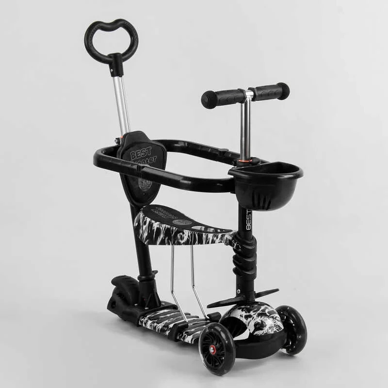 Самокат 5 в 1 Best Scooter білий із захисним бампером та батьківською ручкою колеса PU з підсвічуванням