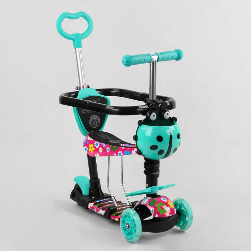 Самокат дитячого 5в1 бірюзовий Best Scooter з захисним бампером PU колеса з підсвічуванням