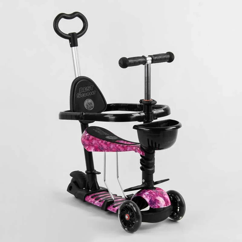 Самокат дитячого 5в1 рожевий Best Scooter з захисним бампером PU колеса з підсвічуванням