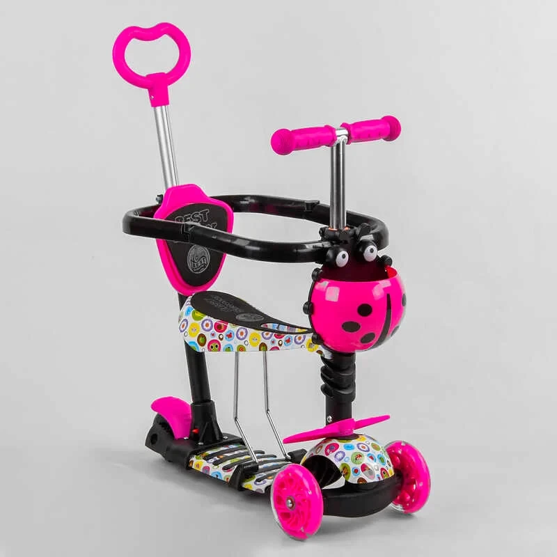 Самокат дитячого 5в1 рожевий Best Scooter з захисним бампером PU колеса з підсвічуванням