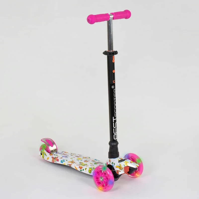 Самокат триколісний дитячий MAXI Best Scooter рожевий пластиковий колеса PU з підсвічуванням
