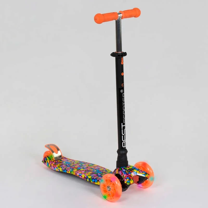 Самокат триколісний дитячий MAXI Best Scooter пластмасовий помаранчевий колеса PU з підсвічуванням
