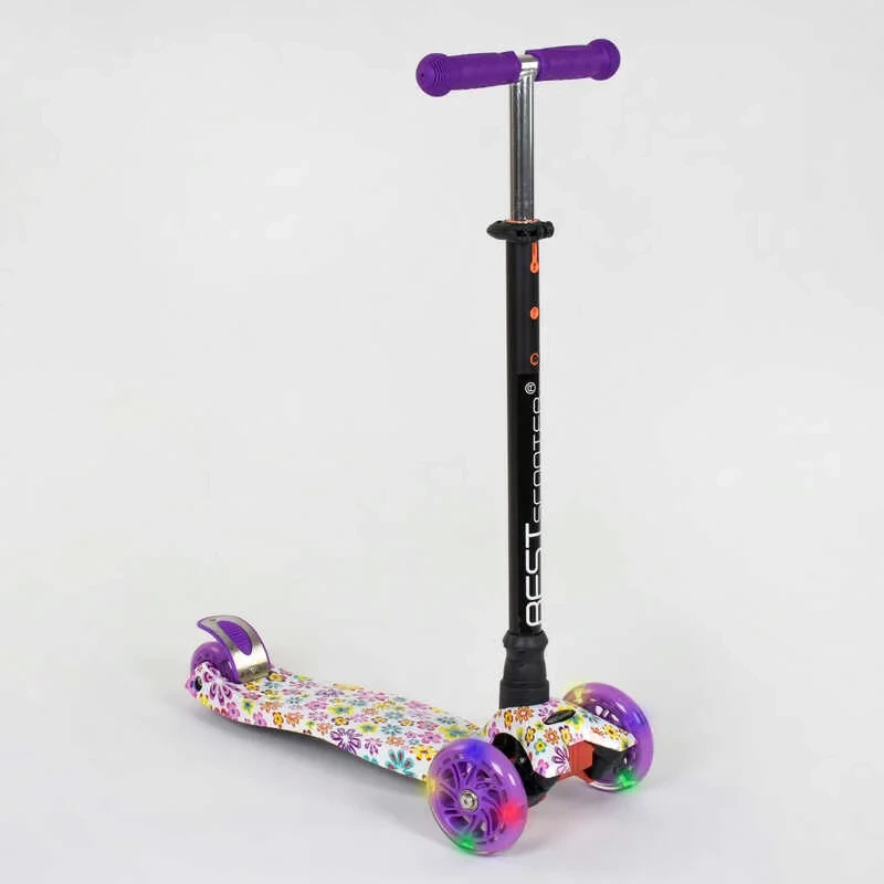 Самокат триколісний дитячий MAXI Best Scooter фіолетовий пластмасовий 4 колеса PU з підсвічуванням