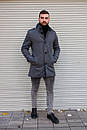 Пальто мужское весна-осень серое стильный однотонный из кашемира стёганный Rikky, фото 5