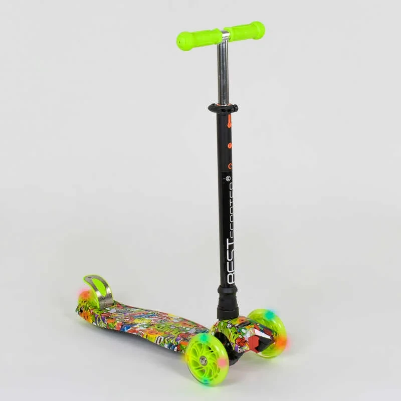 Самокат триколісний дитячий MAXI Best Scooter салатовий пластиковий колеса PU з підсвічуванням