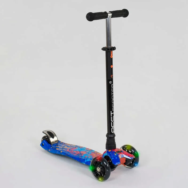 Самокат триколісний дитячий MAXI Best Scooter синій пластиковий колеса PU з підсвічуванням