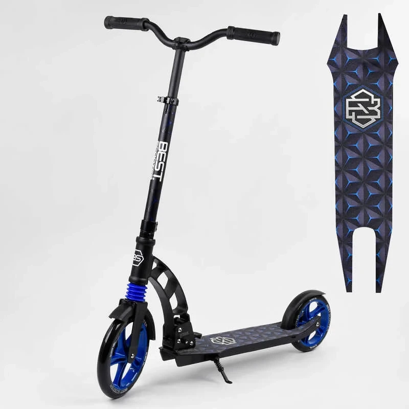 Самокат двоколісний синій Best Scooter колеса PU 230 - 180 мм передній амортизатор підніжка