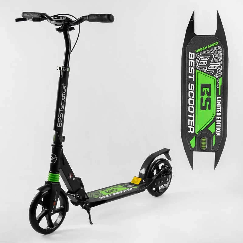 Двоколісний Best Scooter салатовий колеса PU коліс - 200мм, 2 амортизатори ручної гальма