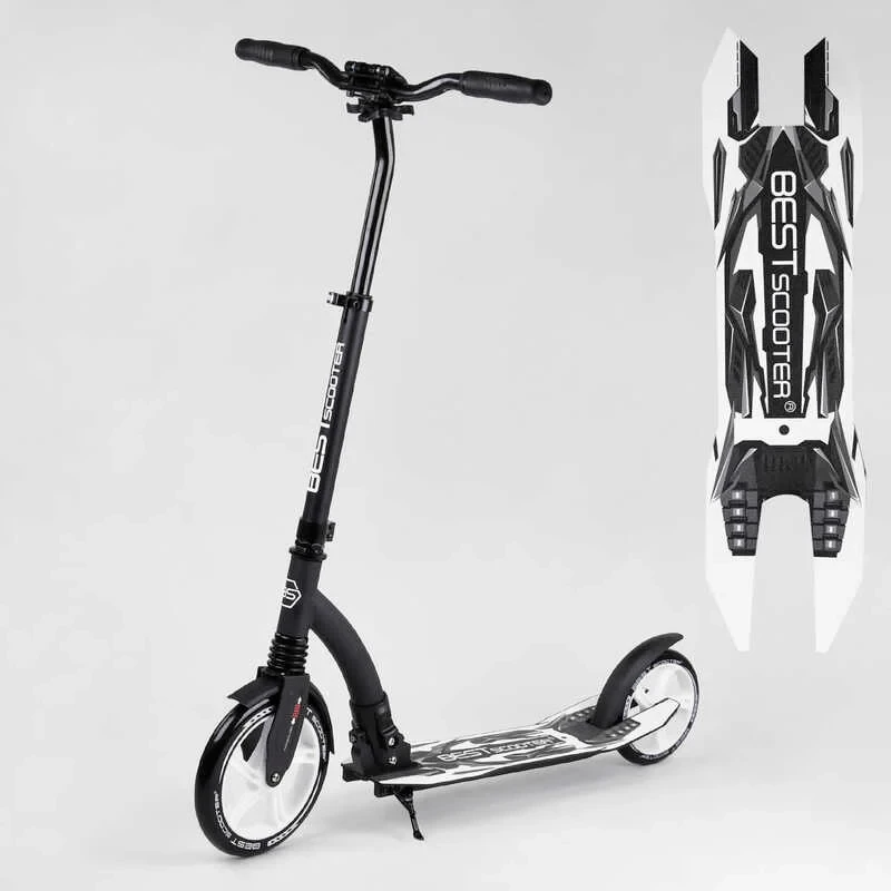 Самокат двоколісний білий Best Scooter колеса PU 230 - 200мм передній амортизатор заднє гальмо