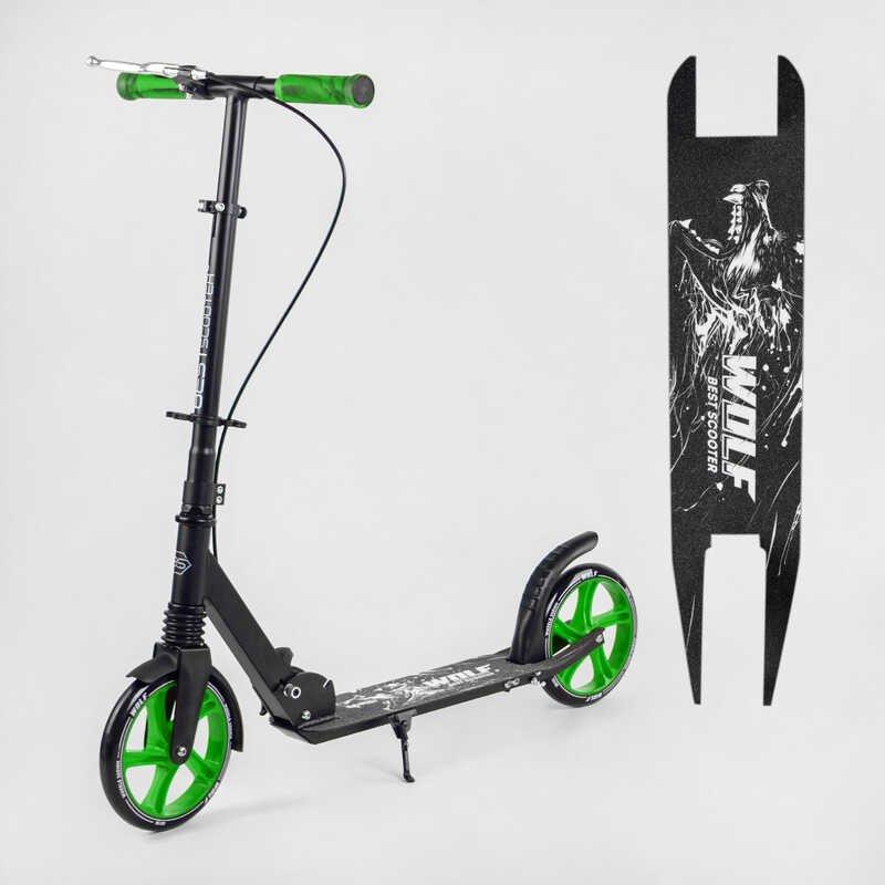 Самокат двоколісний зелений Best Scooter WOLF колеса PU 200 мм передній амортизатор ручне гальмо