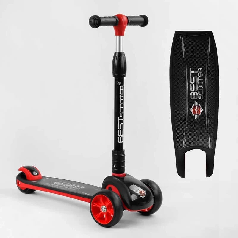 Самокат триколісний дитячий Best Scooter червоне складане кермо колеса PU 120х40мм з підсвічуванням
