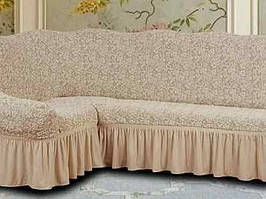 Чохол на кутовий диван та крісло з рюшем жакардовий