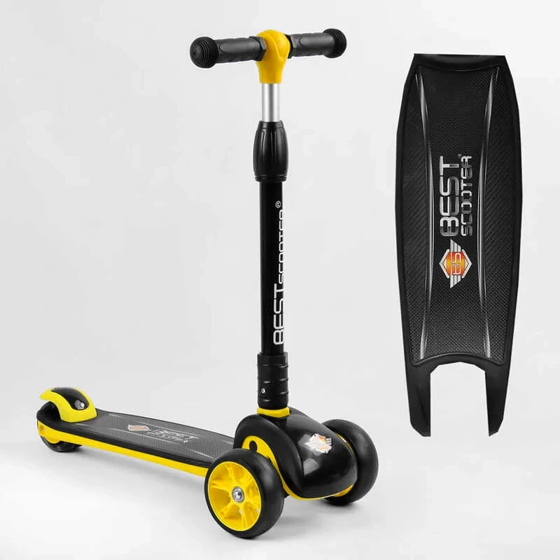 Самокат триколісний дитячий Best Scooter жовтий складане кермо колеса PU 120х40мм з підсвічуванням