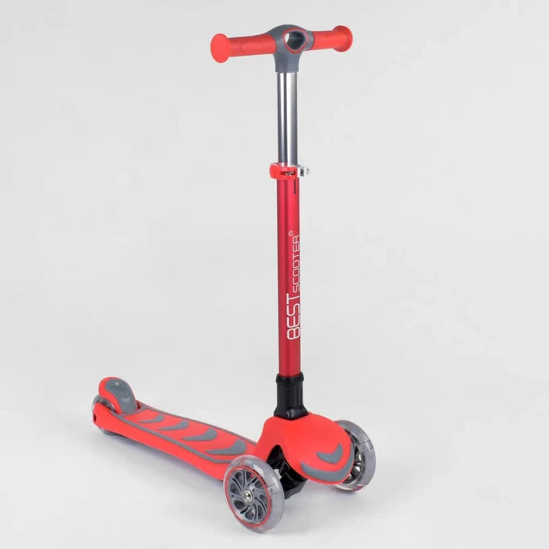 Самокат триколісний дитячий Best Scooter червоний складаний алюмінієвий кермо колеса PU з підсвічуванням