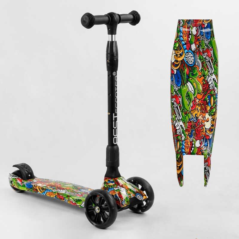 Самокат триколісний дитячий Best Scooter MAXI салатовий складане кермо колеса PU 130х35 мм з підсвічуванням