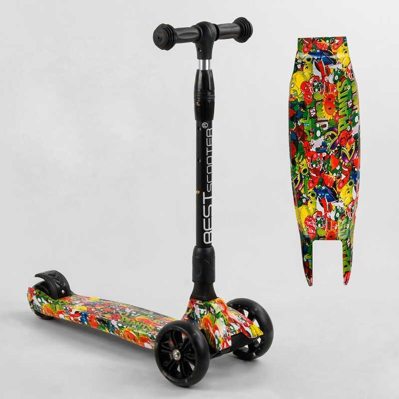 Самокат триколісний дитячий Best Scooter MAXI жовтий графіті складане кермо колеса PU 130х35 мм з підсвічуванням