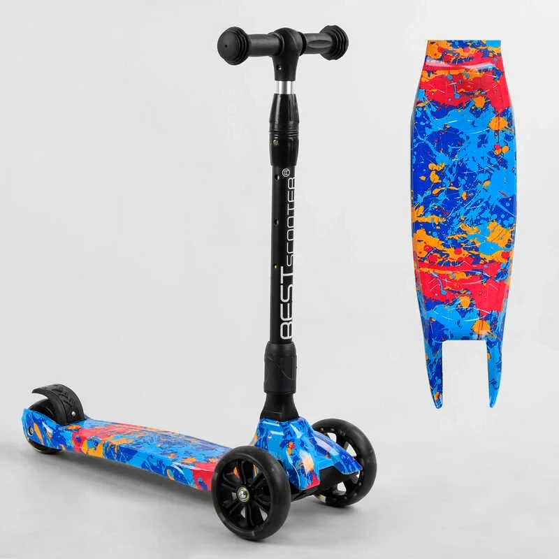 Самокат триколісний дитячий Best Scooter MAXI блакитний складане кермо колеса PU 130х35 мм з підсвічуванням