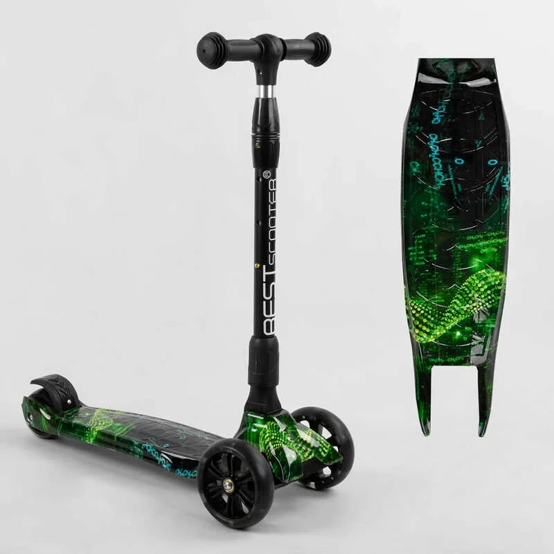 Самокат триколісний дитячий Best Scooter MAXI салатовий складане кермо колеса PU 130х35 мм з підсвічуванням