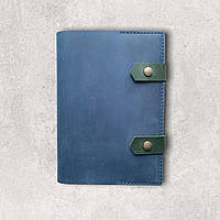 Кожаная женская обложка для ежедневника (ручной работы) А5 синяя из натуральной кожи