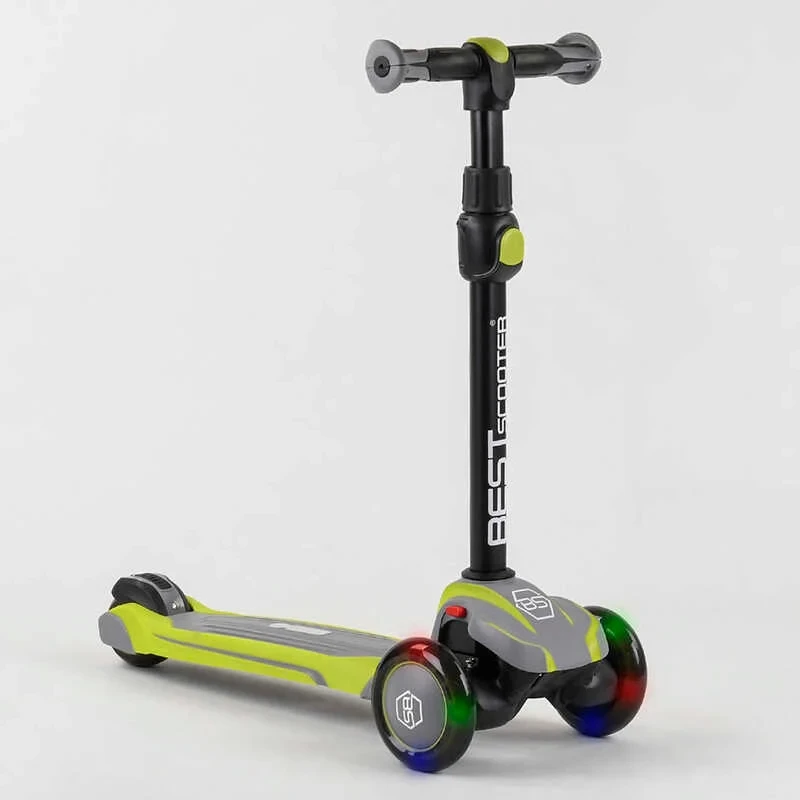 Самокат триколісний дитячий Best Scooter MAXI салатовий алюмінієвий кермо колеса PU зі світлом