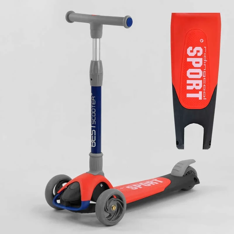 Самокат триколісний дитячий Best Scooter червоний складаний алюмінієвий кермо колеса PU з підсвічуванням