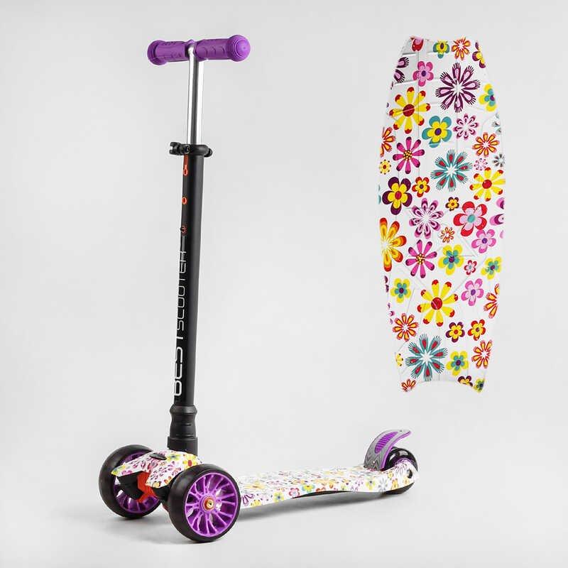 Самокат триколісний дитячий MAXI Best Scooter пластмасовий фіолетовий колеса PU 130-80мм з підсвічуванням