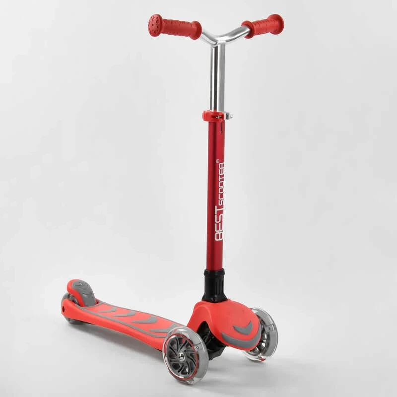 Самокат триколісний дитячий Best Scooter червоний складаний алюмінієвий кермо колеса PU з підсвічуванням