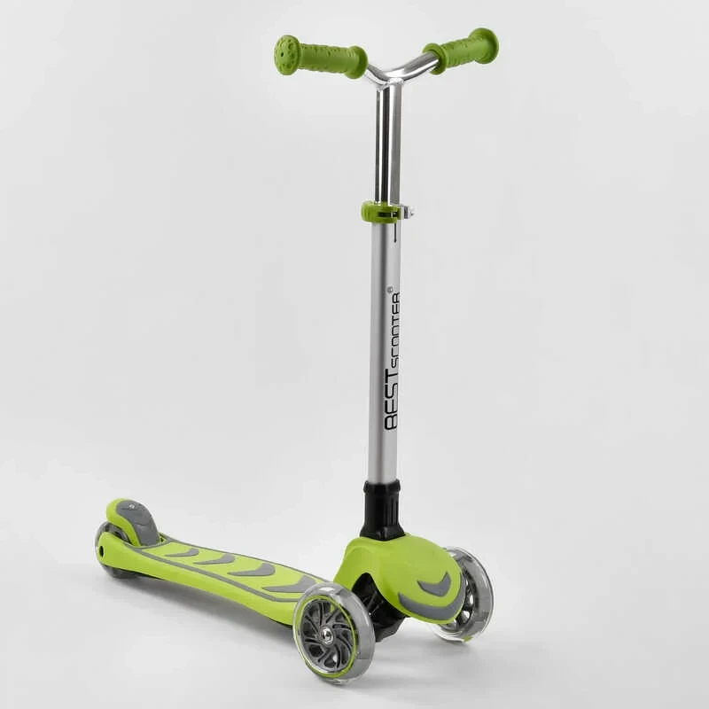 Самокат триколісний дитячий Best Scooter салатовий складаний алюмінієвий кермо колеса PU з підсвічуванням