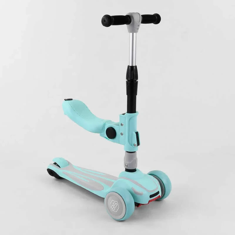 Самокат триколісний з сидінням ST бірюзовий Best Scooter MAXI складний алюмінієвий кермо 3 колеса PU зі світлом