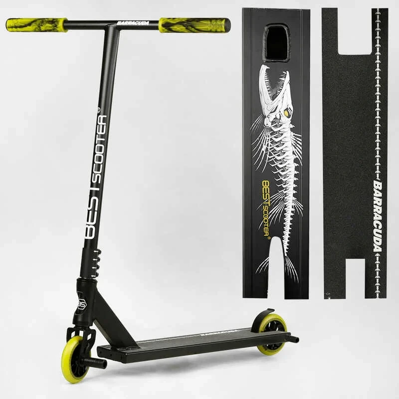 Самокат трюковий салатовий Best Scooter Barracuda HIC система пеги алюмінієвий диск і дека колеса 110 мм PU