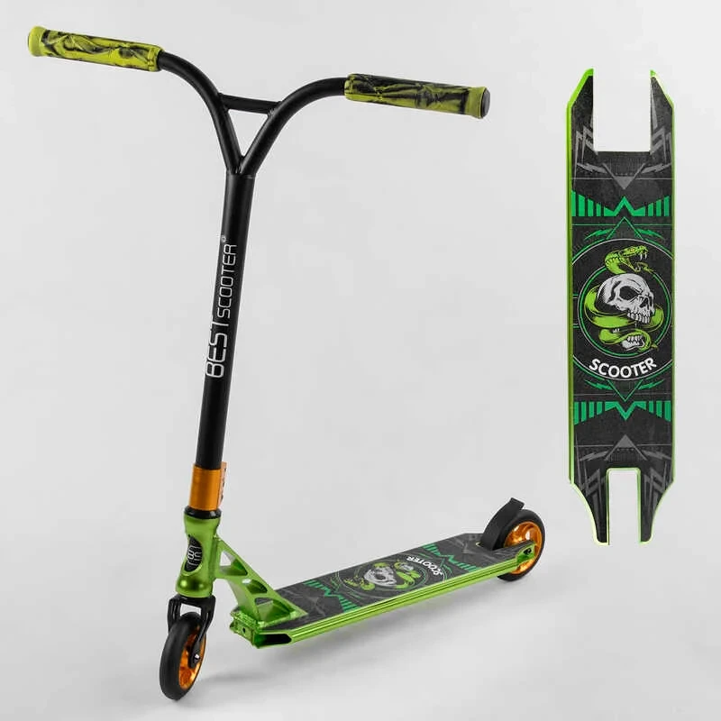 Труковий самокат салатовий Best Scooter HIC система пеги алюмінієвий диск та дека анодоване фарбування PU 110мм, фото 1