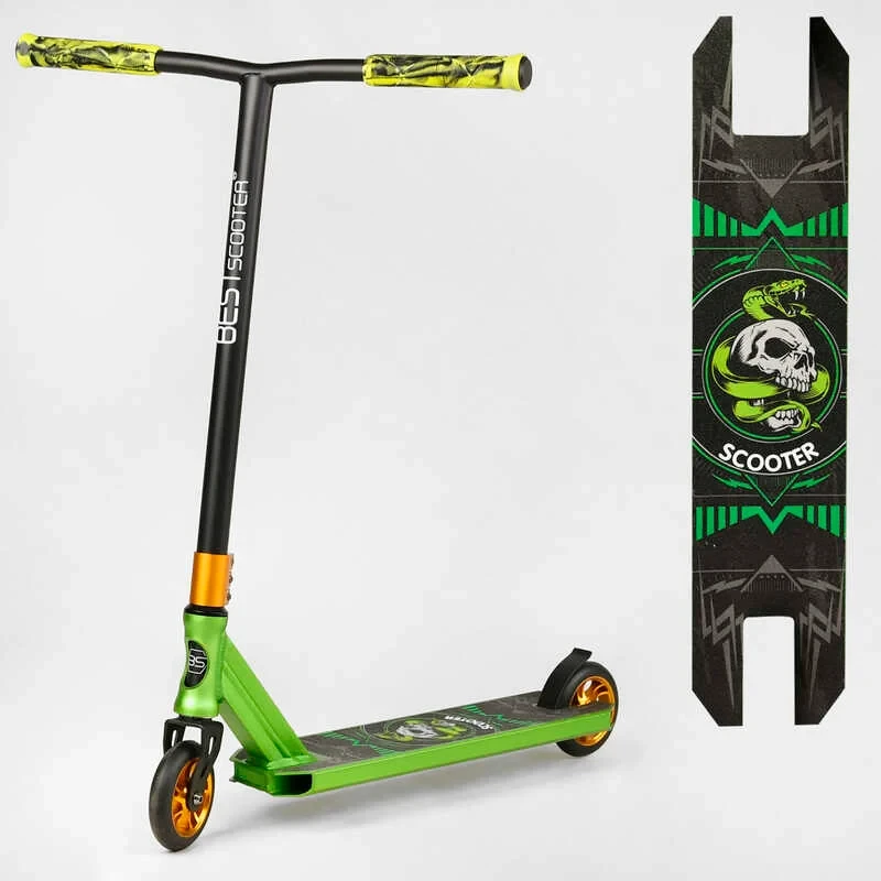 Труковий самокат салатовий Best Scooter HIC система пеги алюмінієвий диск та дека анодоване фарбування PU 110мм, фото 1