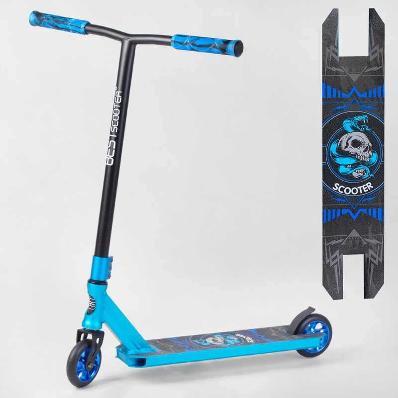 Труковий самокат блакитний Best Scooter HIC система пеги алюмінієвий диск та дека анодоване фарбування PU 110мм