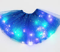 Детская юбка пачка светящаяся нарядная карнавальная синяя, длина - 28 см (принцесса, ночка и т.д.)