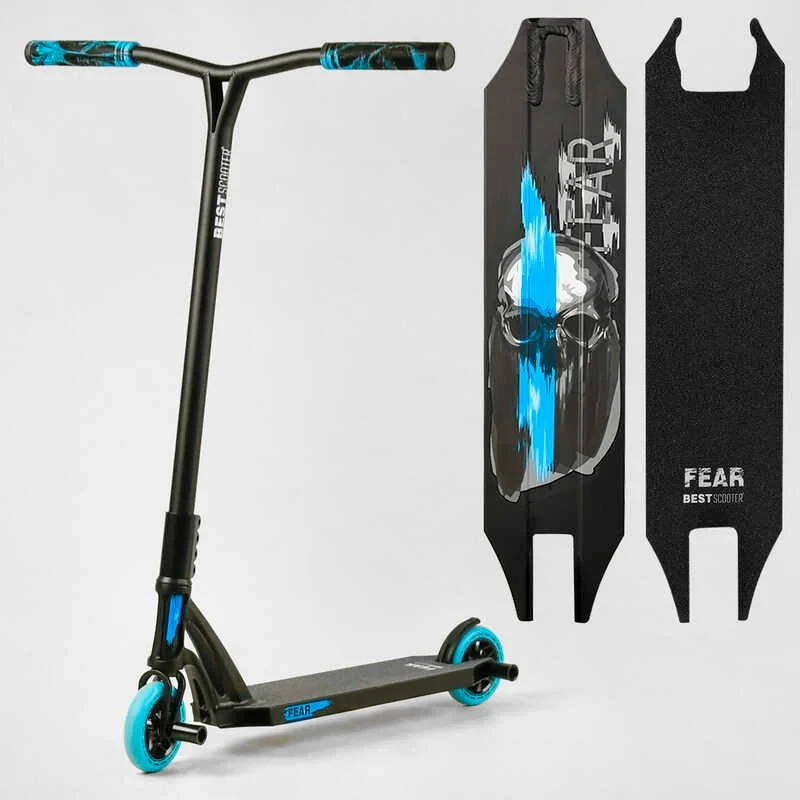 Труковий самокат бірюзовий Best Scooter FEAR SCS система пеги алюмінієвий диск та дека колеса PU 115 мм