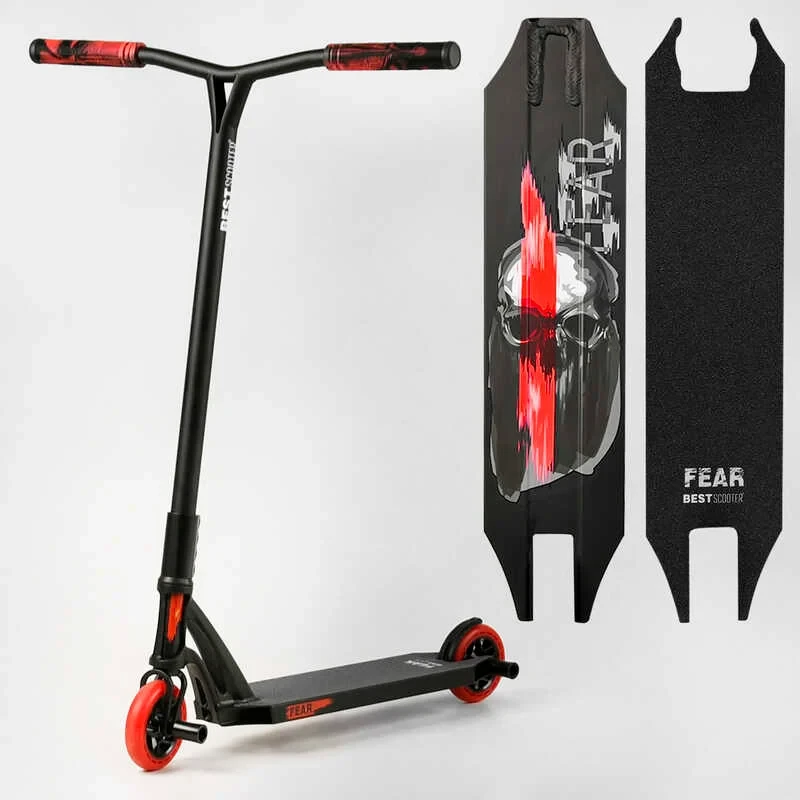 Труковий самокат червоний Best Scooter FEAR SCS система пеги алюмінієвий диск та дека колеса PU 115 мм