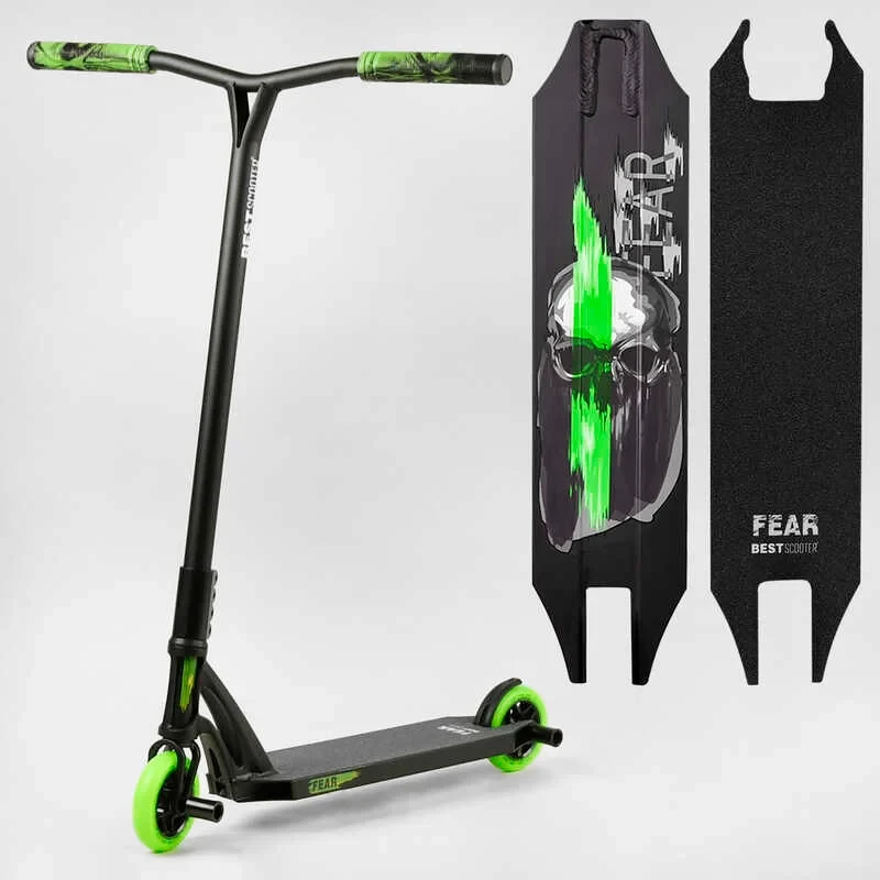 Труковий самокат салатовий Best Scooter FEAR SCS система пеги алюмінієвий диск та дека колеса PU 115 мм