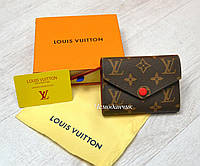 Кожаный кошелек Louis Vuitton Луи на кнопке внутри красный, кошельки кожаные женские брендовые в расцветках