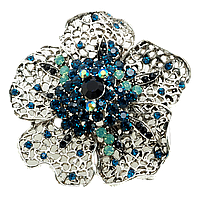 Брошь-кулон "Ажурный цветок с синими стразами"